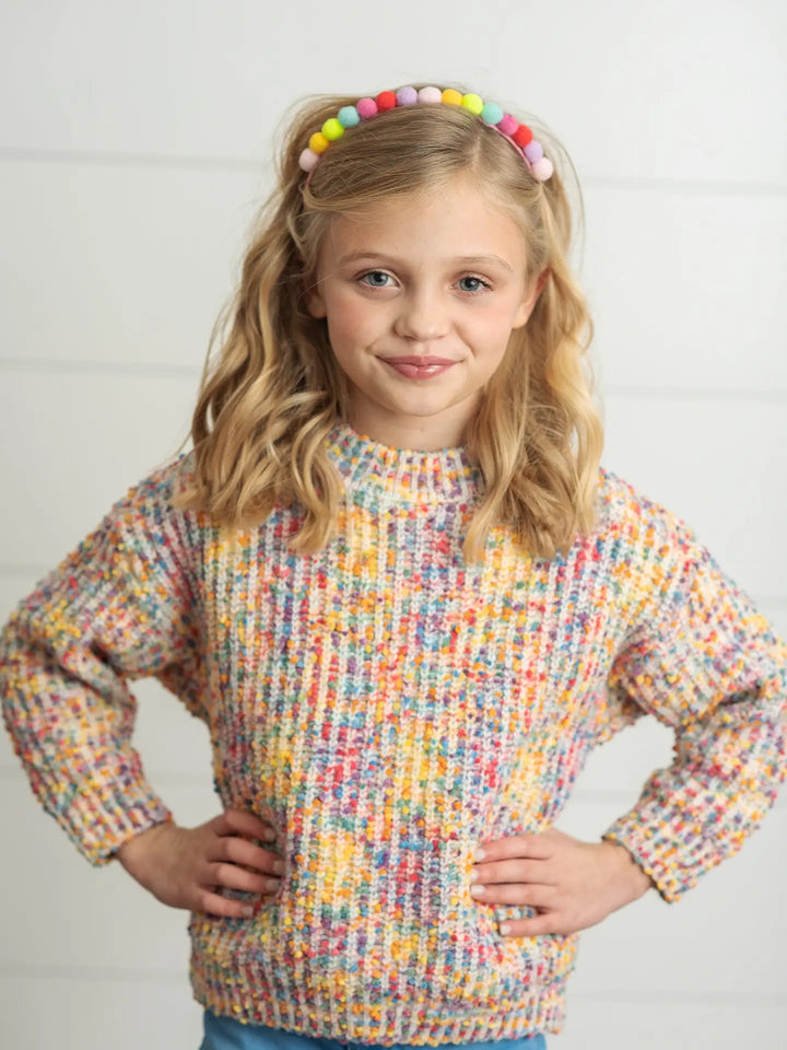 Kids Rainbow Confetti Textured Crew Neck Winter Sweater