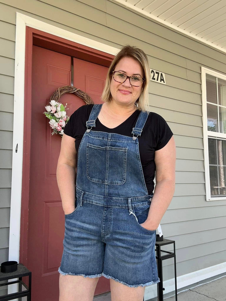 Leah Rubies & Honey Cutoff Overall Shorts