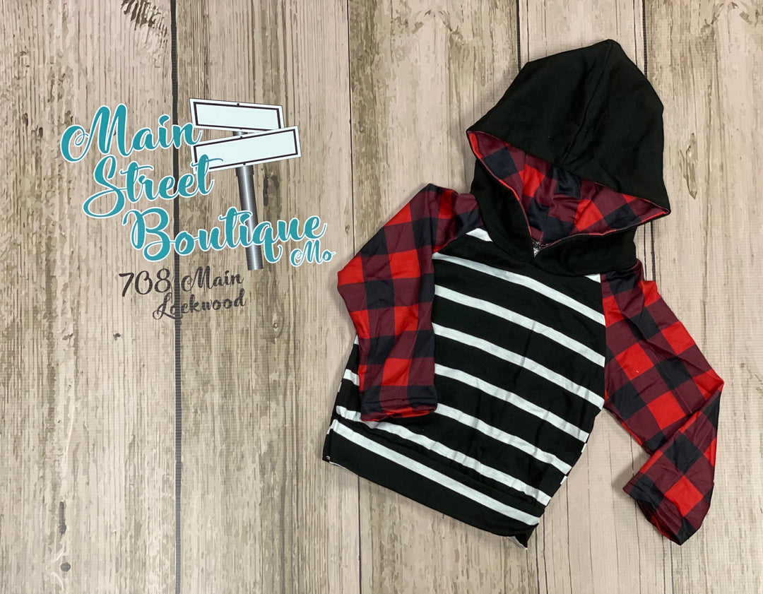 Kids Buffalo Plaid Striped Hoodie