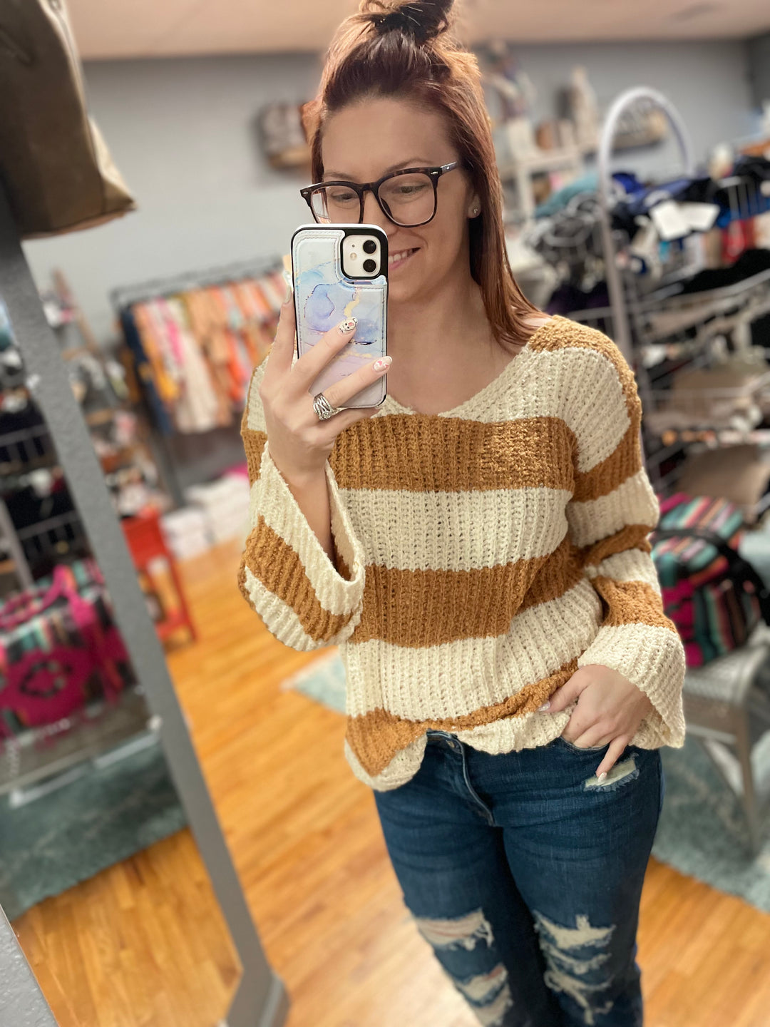 Elise Striped Bell Sleeve Sweater