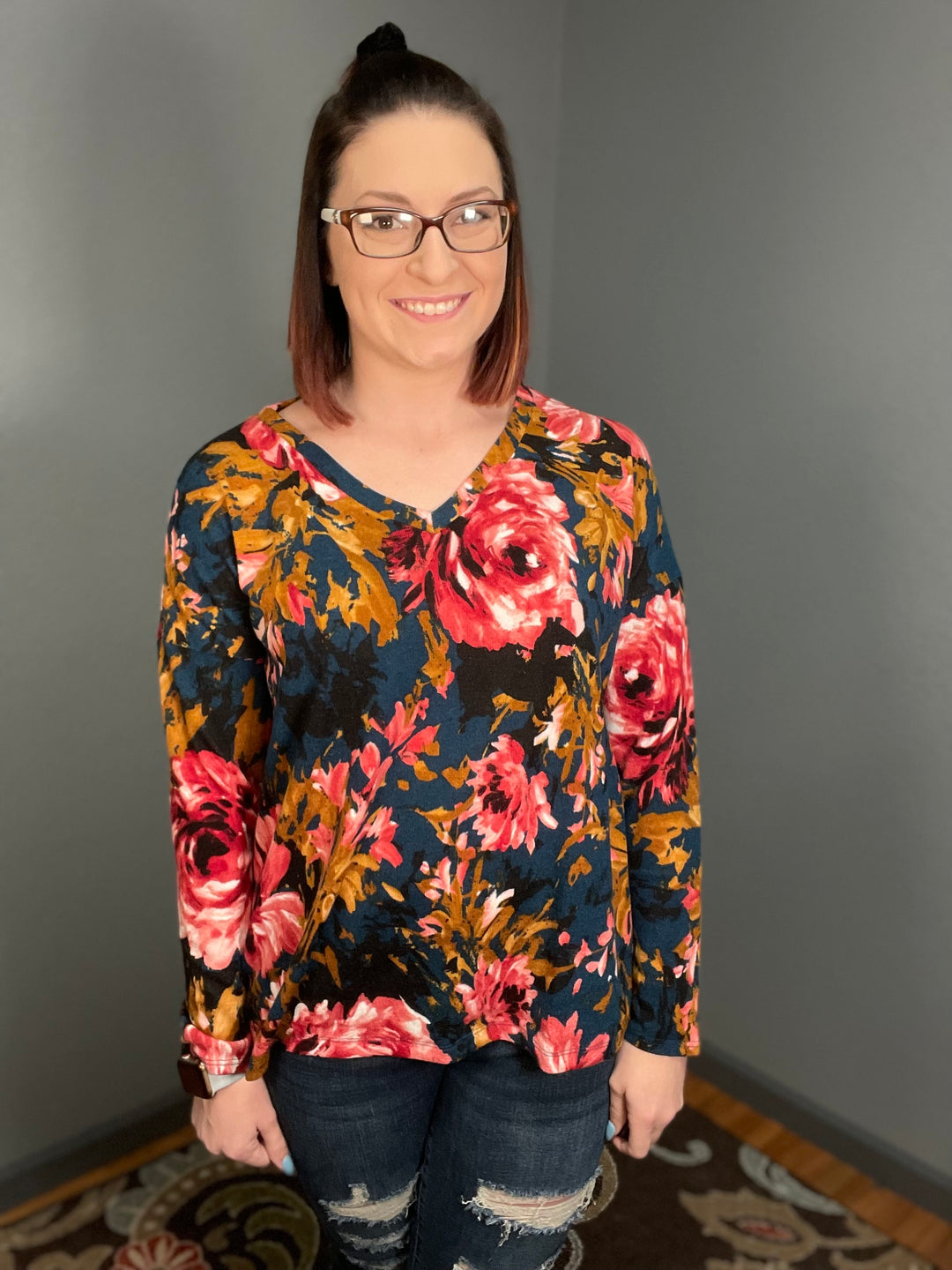 Floral Fave V Neck Top