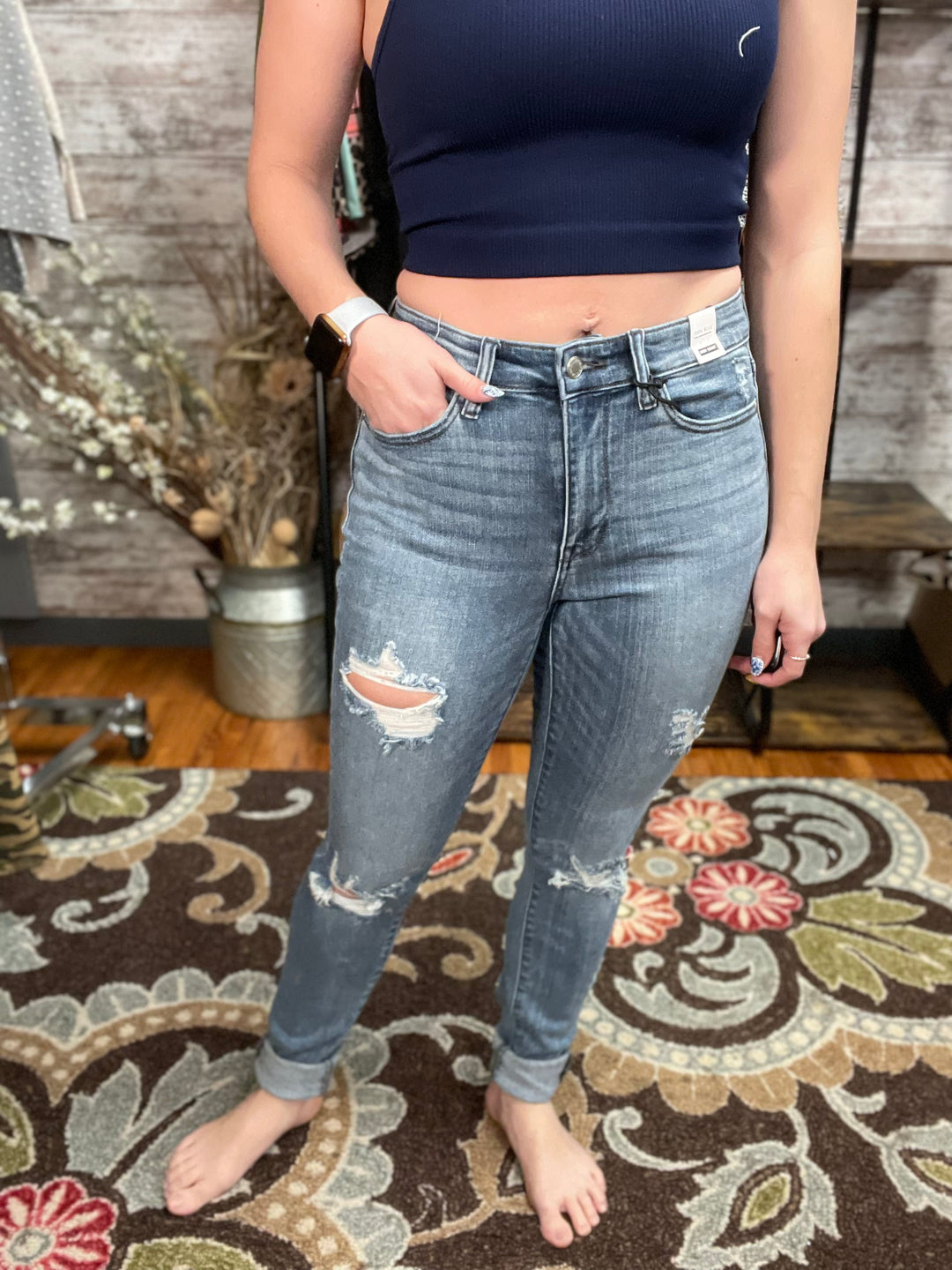 Judy Blue Distressed Skinny Jeans - Longer Inseam