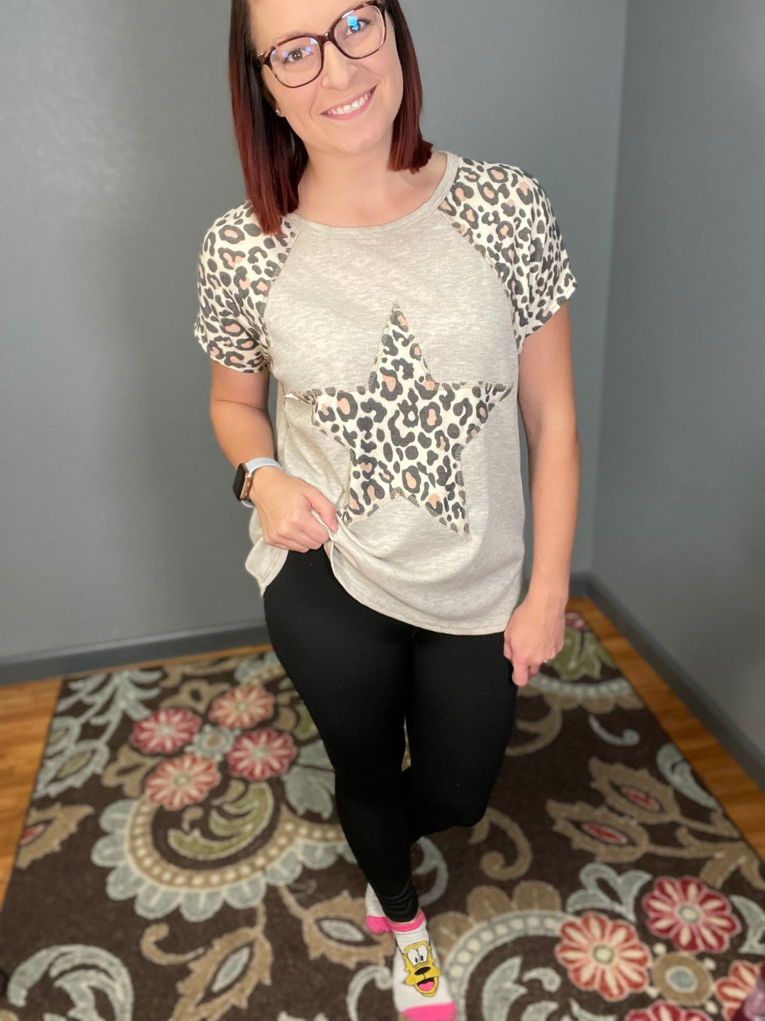 Animal Star Patch Top with Sleeve Detail