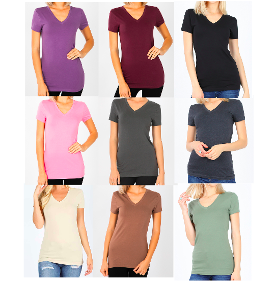 V Neck Short Sleeve Basic Tee